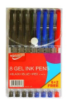 PEN GEL INK ASST BLK/BL/RD 8PK (GP-2728)
